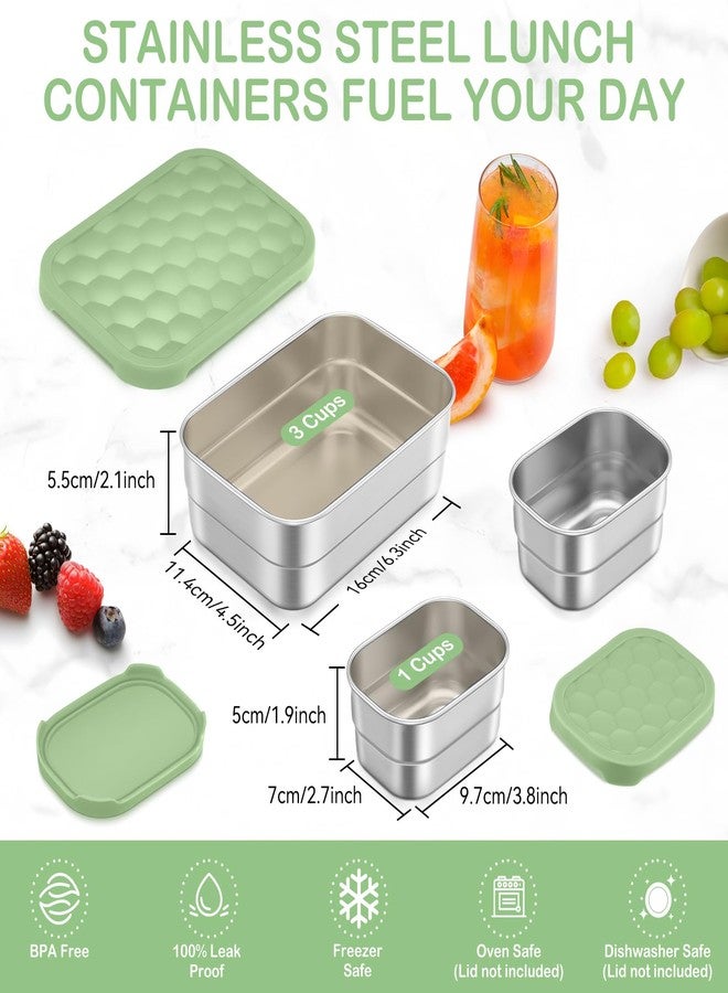 Leonyo 18/10 Stainless Steel Lunch Containers for Kids, Leak Proof Food Snack Containers with Silicone Lids, Metal Toddler Bento Box for School Daycare Picnic, Non-Toxic, Green(25oz+8oz*2) - Image 2