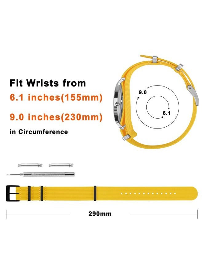 ANNEFIT Nylon Watch Band 22mm, One-Piece Waterproof Military Watch Straps with Heavy Black Buckle (Yellow)  - Image 4