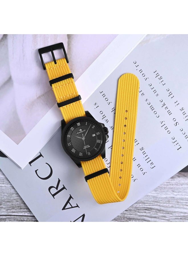ANNEFIT Nylon Watch Band 22mm, One-Piece Waterproof Military Watch Straps with Heavy Black Buckle (Yellow)  - Image 2
