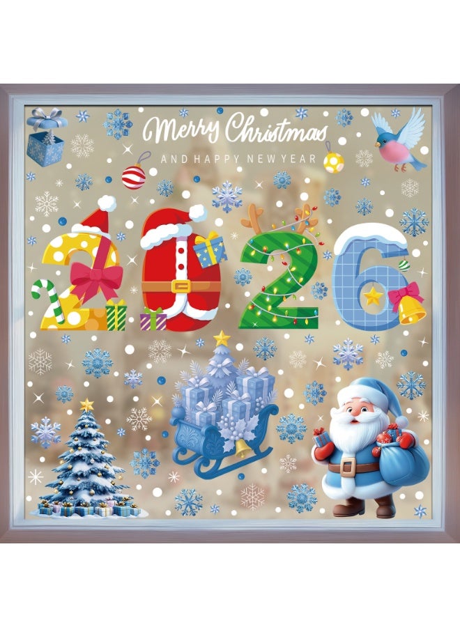 ووفيكسر 🎄🎄🎅❄️ 250+ PCS ديكور_منزلي  قطعة من ملصقات نوافذ عيد الميلاد، ملصقات ثابتة ملونة على شكل أجراس الرنة وزينة ندفة الثلج لعيد الميلاد قابلة لإعادة الاستخدام بدون بقايا لوازم الحفلات وملصقات رأس السنة الجديدة لعطلة الشتاء - Image 1