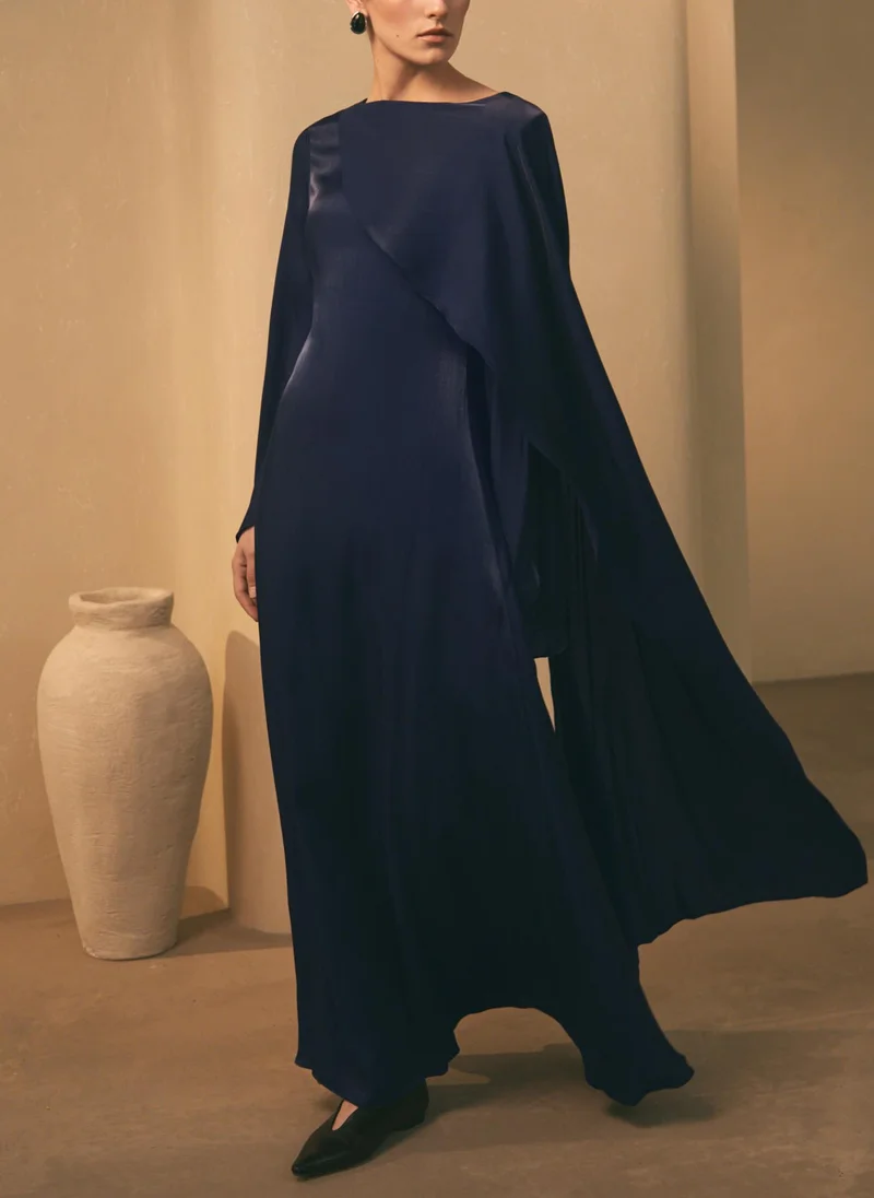 Lichi Textured maxi dress with one shoulder cape