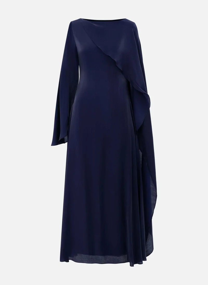 Lichi Textured maxi dress with one shoulder cape