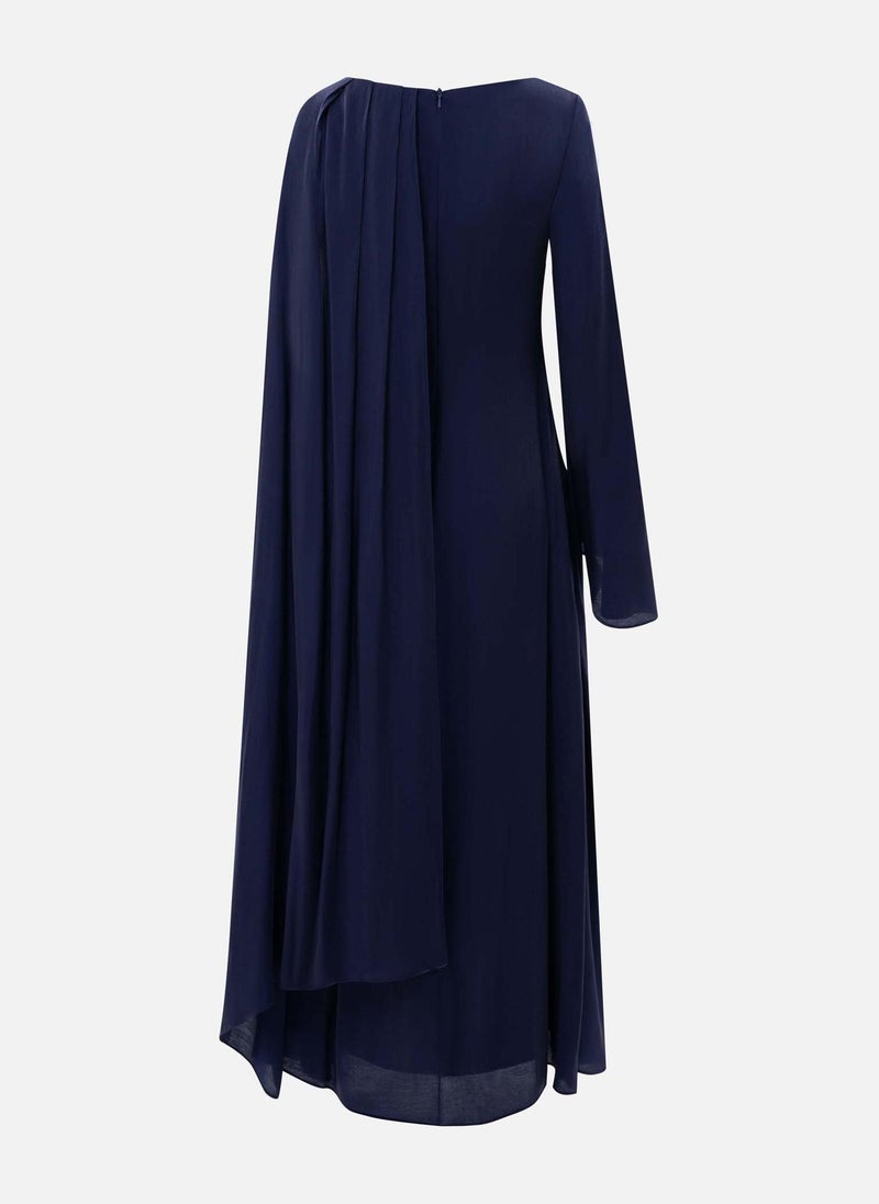 Lichi Textured maxi dress with one shoulder cape - Image 3