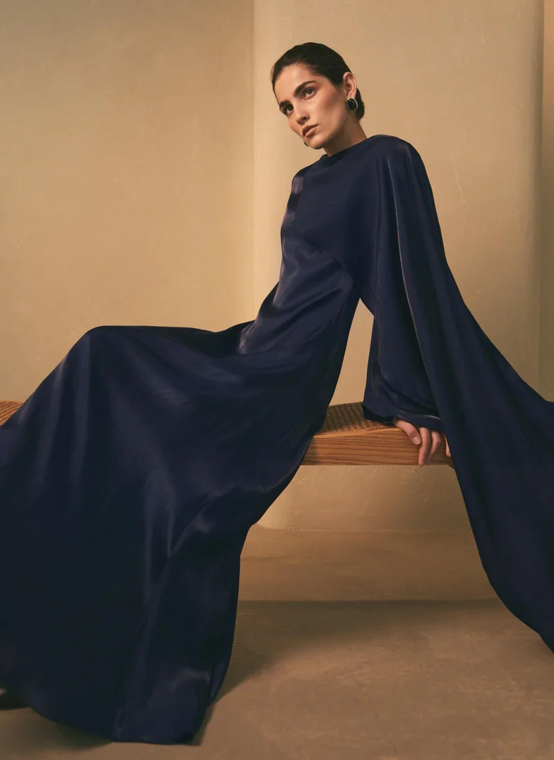 Lichi  Textured maxi dress with one shoulder cape for Women | Best Price UAE
