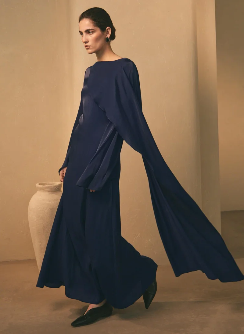 Lichi  Textured maxi dress with one shoulder cape for Women | Best Price UAE