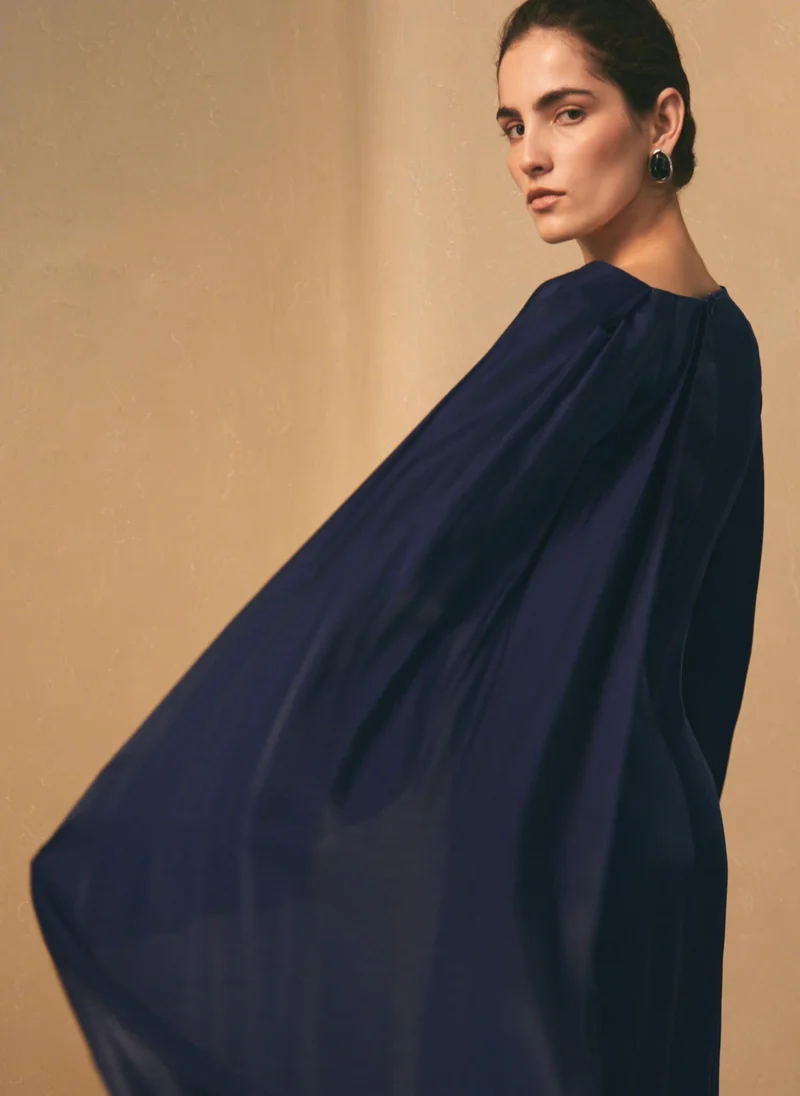 Lichi  Textured maxi dress with one shoulder cape for Women | Best Price UAE
