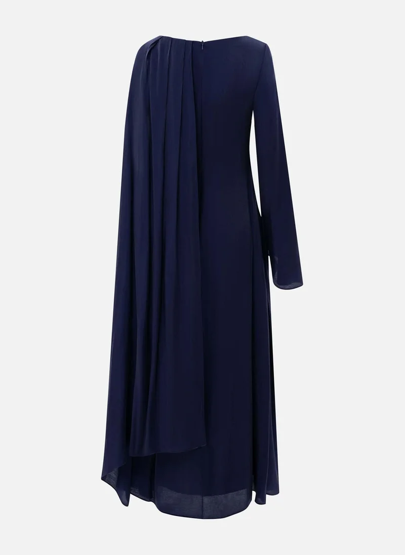 Lichi  Textured maxi dress with one shoulder cape for Women | Best Price UAE