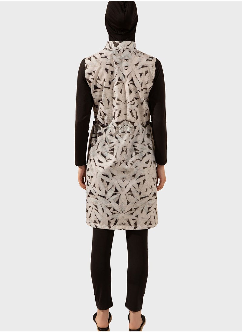 Mayo Bella by Modanisa - Printed Zip Detail Burkini Set - Image 1