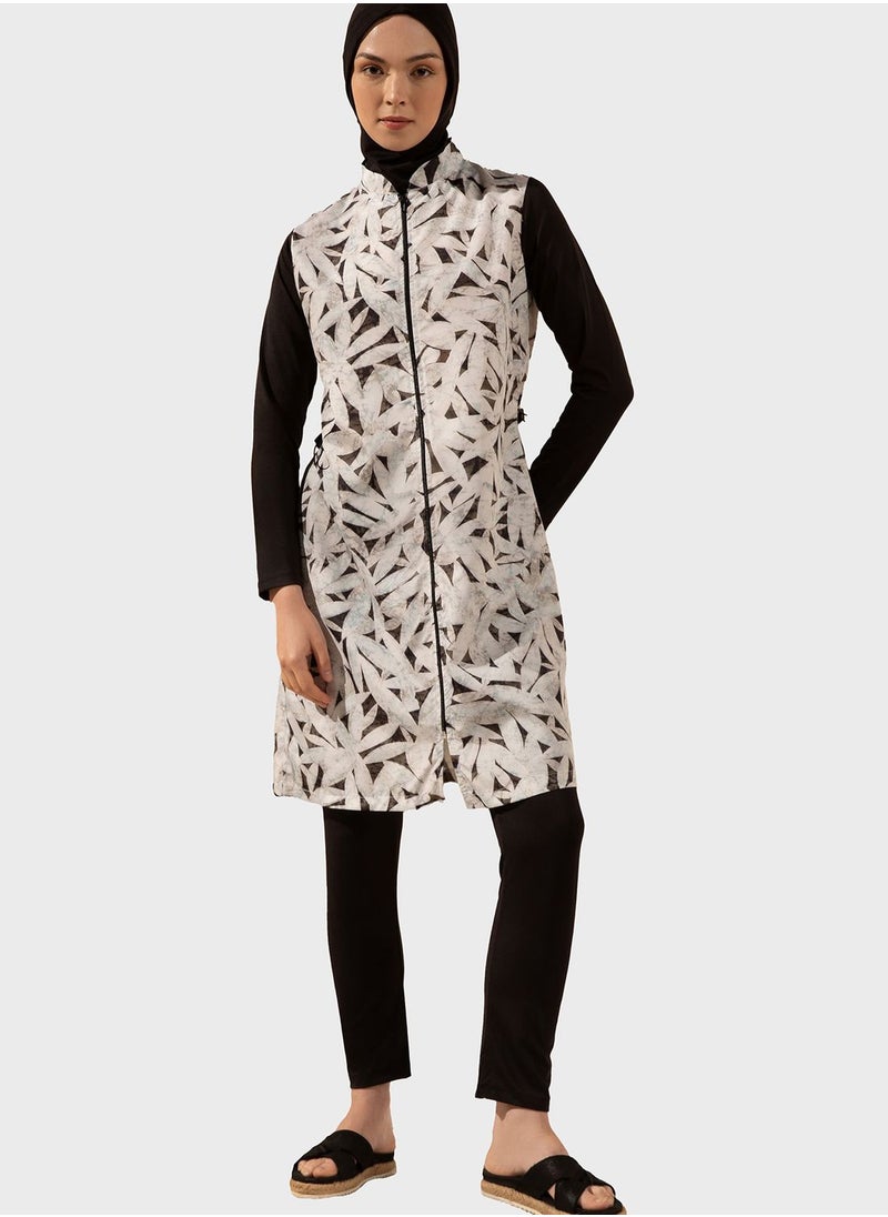 Mayo Bella by Modanisa - Printed Zip Detail Burkini Set - Image 1