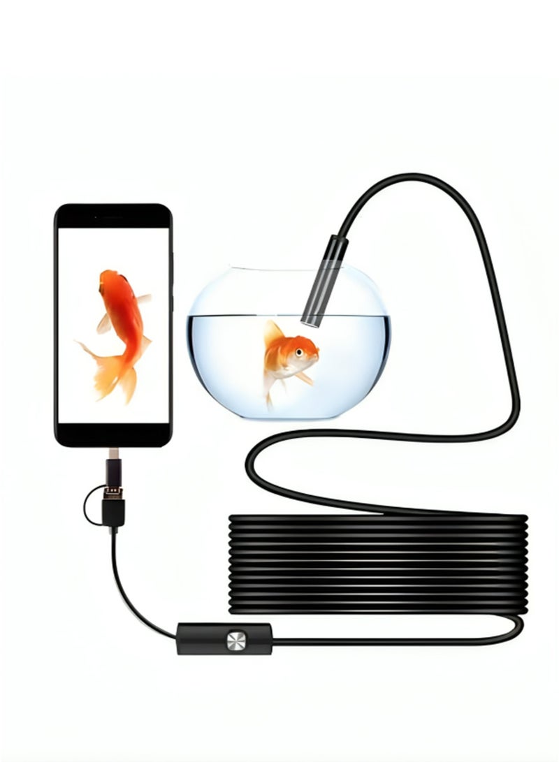 Generic 7mm Lens Size, 5 Meters Wire Mini Endoscope Camera for Android USB Borescopes Waterproof Led Lighting Inspection Camera with Free C-Type Connector - Image 1