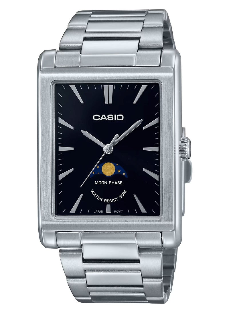 CASIO ساعة رجالية جديدة MTP-M105D-1AVDF Moon Phase Executive مينا سوداء من الفولاذ المقاوم للصدأ - Image 1