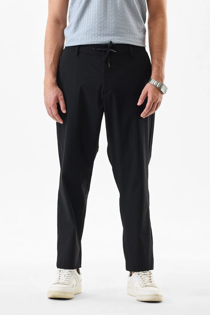 Snitch Black Stretch Regular Fit Trousers for Men | Best Price UAE