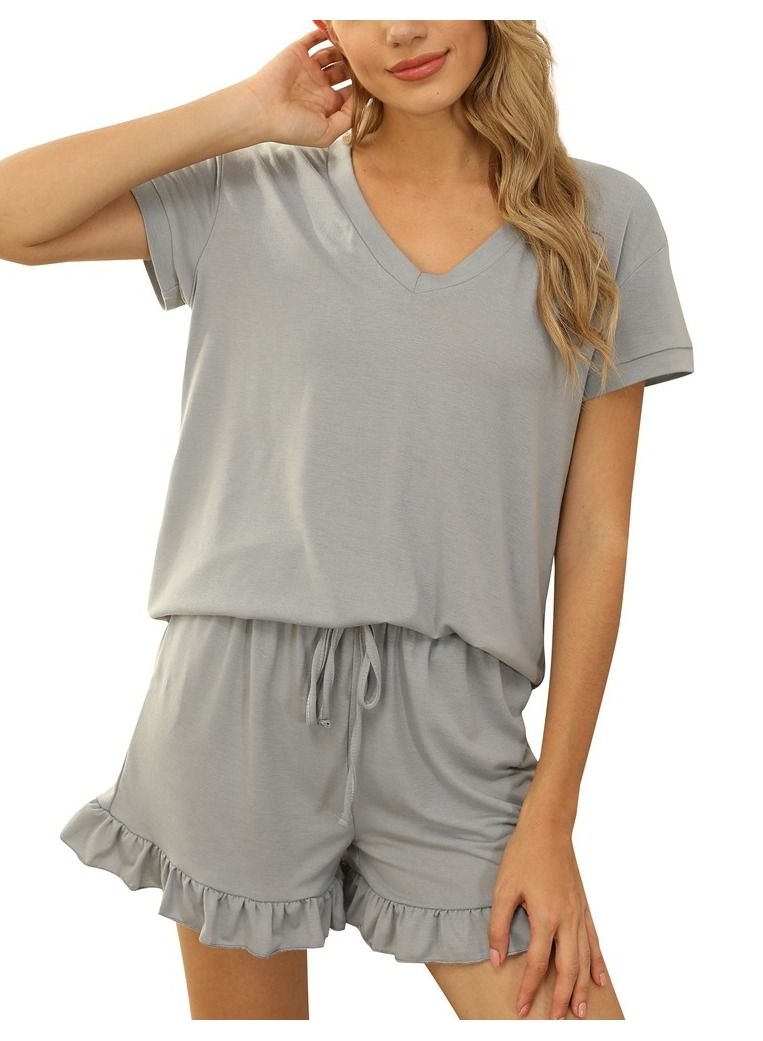 Loquat Women's Spring And Summer Home Two Piece Set Casual Shorts ShortS Sleeved Pajama Set 