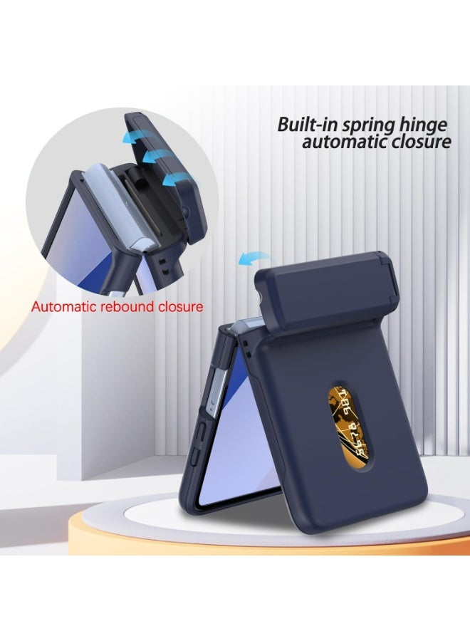 HaDoii Compatible for Samsung Galaxy Z Flip 7 Case with Wallet, Bracket Card Holder Hinge Protection Full Body Shockproof Case Phone Cover for Galaxy Z Flip 7, Deep Blue - Image 4