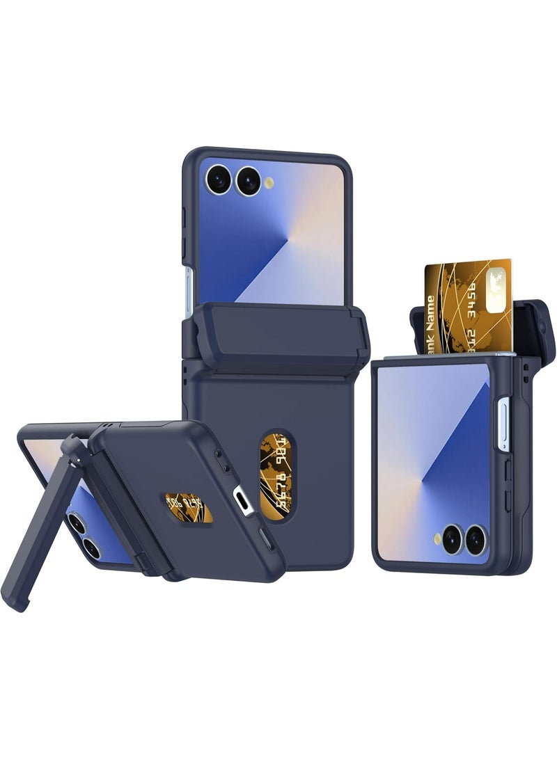 HaDoii Compatible for Samsung Galaxy Z Flip 7 Case with Wallet, Bracket Card Holder Hinge Protection Full Body Shockproof Case Phone Cover for Galaxy Z Flip 7, Deep Blue - Image 1