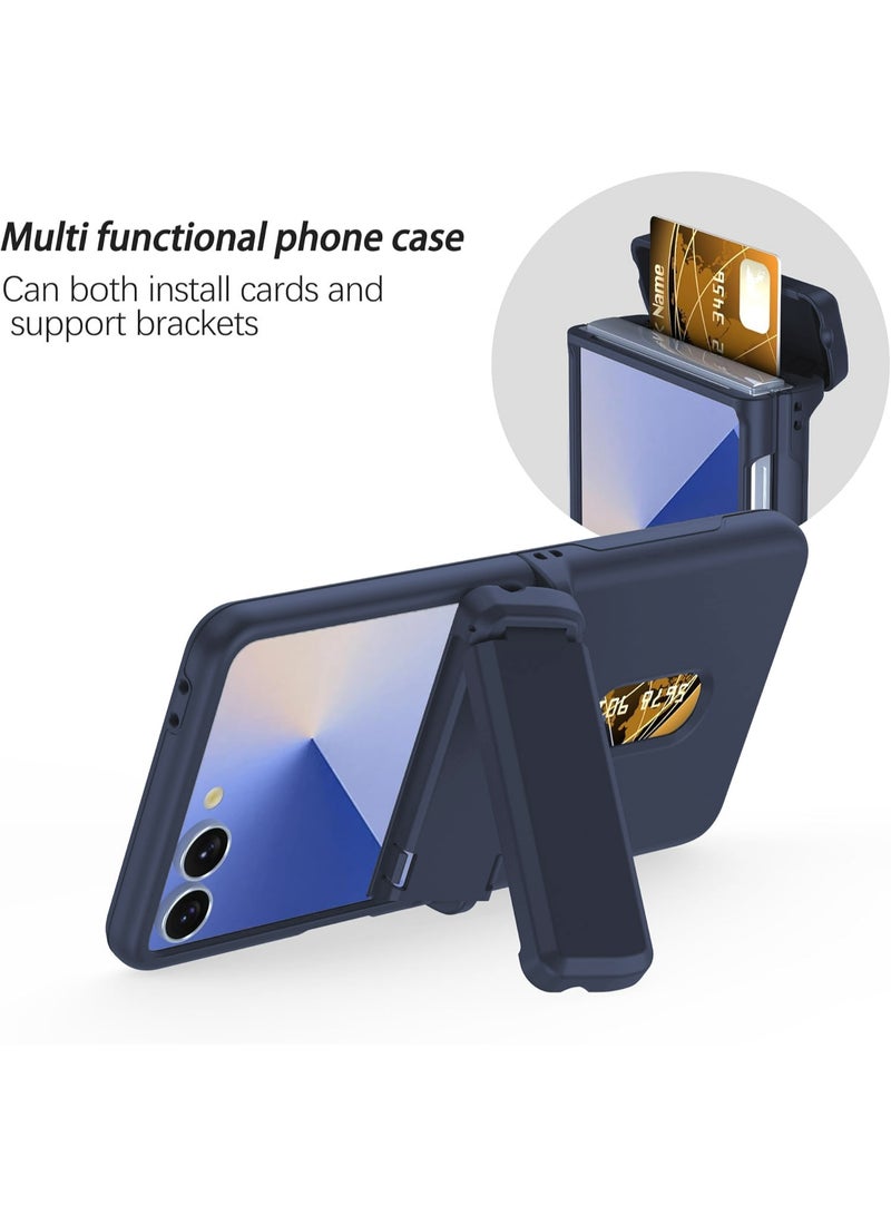 HaDoii Compatible for Samsung Galaxy Z Flip 7 Case with Wallet, Bracket Card Holder Hinge Protection Full Body Shockproof Case Phone Cover for Galaxy Z Flip 7, Deep Blue - Image 5
