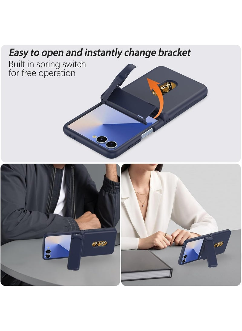 HaDoii Compatible for Samsung Galaxy Z Flip 7 Case with Wallet, Bracket Card Holder Hinge Protection Full Body Shockproof Case Phone Cover for Galaxy Z Flip 7, Deep Blue - Image 2