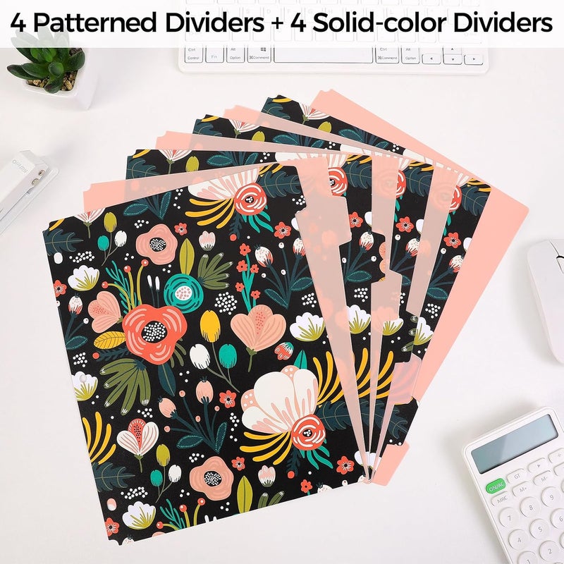Skydue 8 Tab Binder Dividers with Tabs, Thick Plastic Dividers for 3 Ring Binder, Letter Size, Tear-Resistant File Organizers, BlackFloral - Image 2
