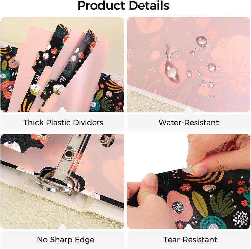 Skydue 8 Tab Binder Dividers with Tabs, Thick Plastic Dividers for 3 Ring Binder, Letter Size, Tear-Resistant File Organizers, BlackFloral - Image 4