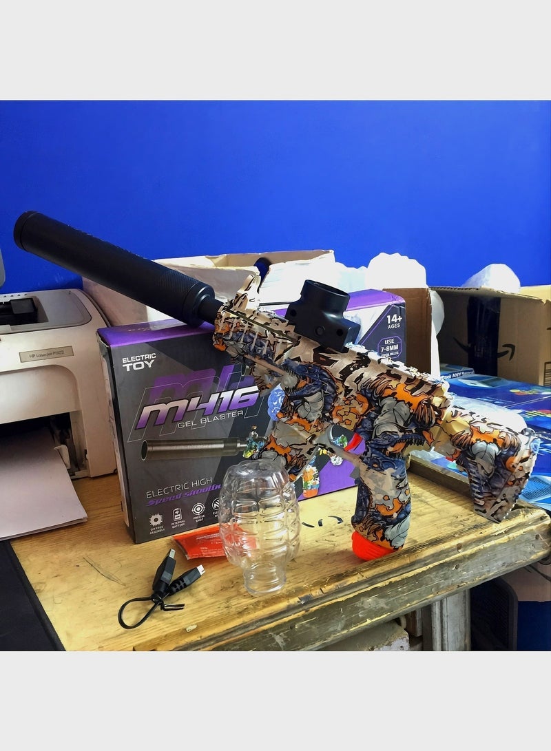 رشاش جل كهربائي M416 أوتوماتيكي سريع الإطلاق - مسدس جيل مع كتم صوت و1000 حبة خرز جل مائي - ألعاب أنشطة خارجية حماسية للأطفال والشباب 14+ سنة - Image 4