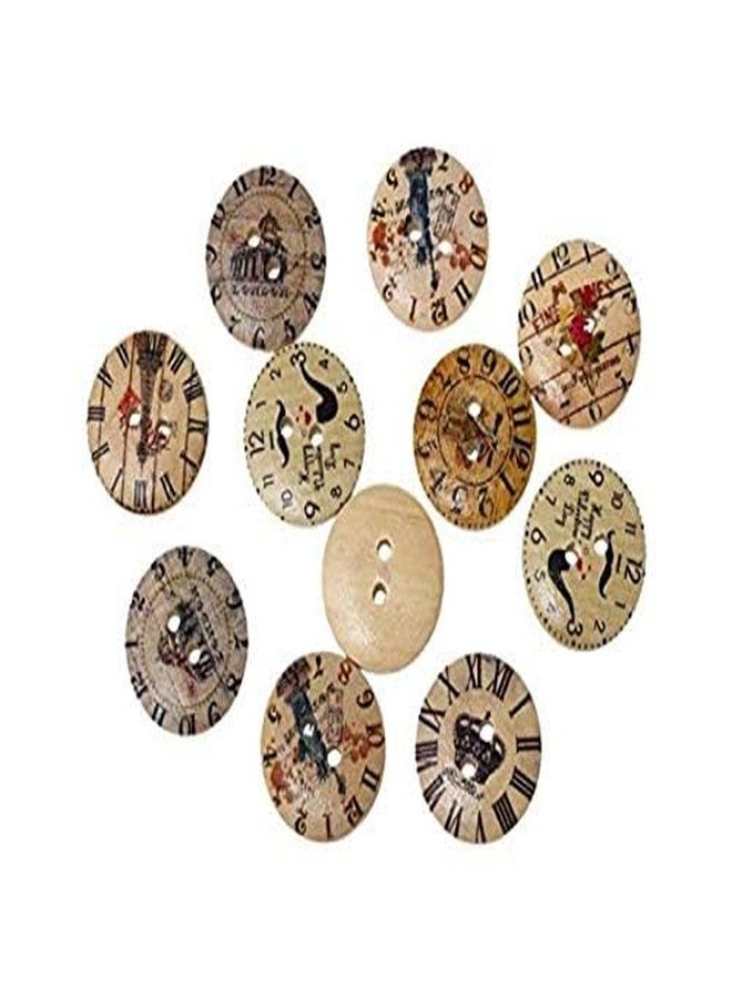 LASSUM 50 Pcs Vintage Style Mixed Patterns Clock 2 Holes Wooden Buttons Sewing Accessories Decorative Buttons 20mm - Image 4