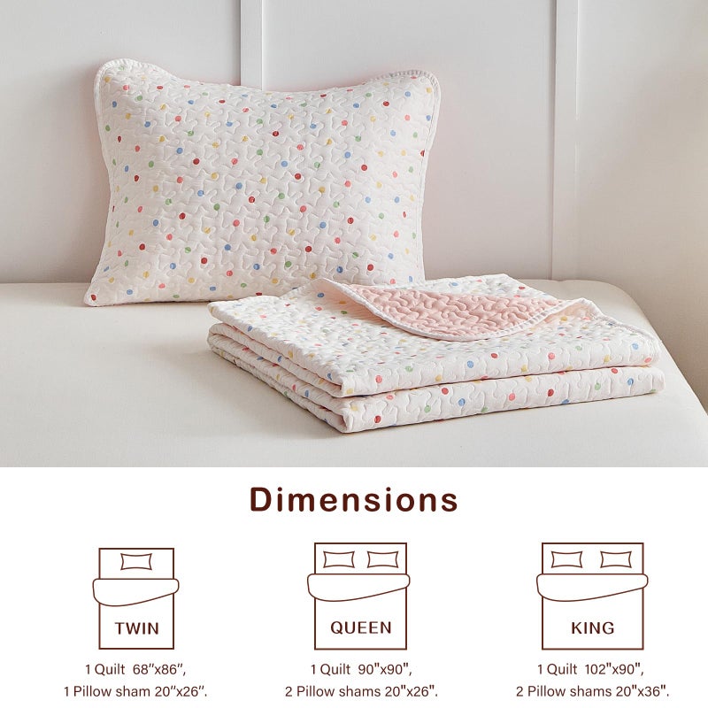 Joyreap Twin Size Quilt Set for Girls, Colorful Polka Dots White n Pink Design, 2pcs Soft n Cozy Microfiber Quilt, Bedspread Bed Cover for All Season- 68x88 inches - Image 5