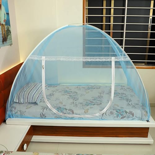 WNE Jaliwale Mosquito Net for Single Bed Foldable Machardani, Lightweight Polyester 30GSM Strong Net, Blue Color Size 6 X 3 feet (6feet x 3feet) - Image 1