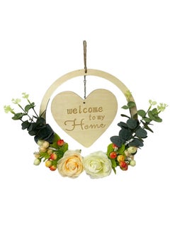 POWER Welcome Sign with Wreath Rustic Front Door Decorations Wooden Hanging Artificial Eucalyptus Farmhouse Porch Decorations for Home Wedding Gifts  - Image 1