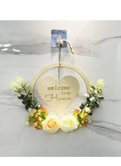POWER Welcome Sign with Wreath Rustic Front Door Decorations Wooden Hanging Artificial Eucalyptus Farmhouse Porch Decorations for Home Wedding Gifts  - Image 2
