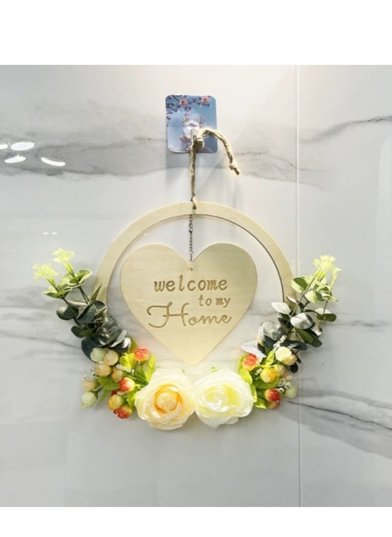 POWER Welcome Sign with Wreath Rustic Front Door Decorations Wooden Hanging Artificial Eucalyptus Farmhouse Porch Decorations for Home Wedding Gifts  - Image 2
