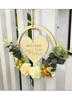 POWER Welcome Sign with Wreath Rustic Front Door Decorations Wooden Hanging Artificial Eucalyptus Farmhouse Porch Decorations for Home Wedding Gifts  - Image 3
