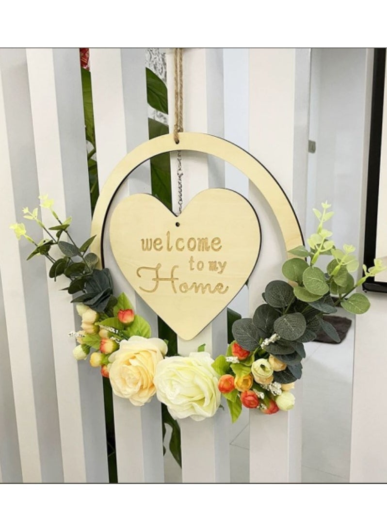 POWER Welcome Sign with Wreath Rustic Front Door Decorations Wooden Hanging Artificial Eucalyptus Farmhouse Porch Decorations for Home Wedding Gifts  - Image 3