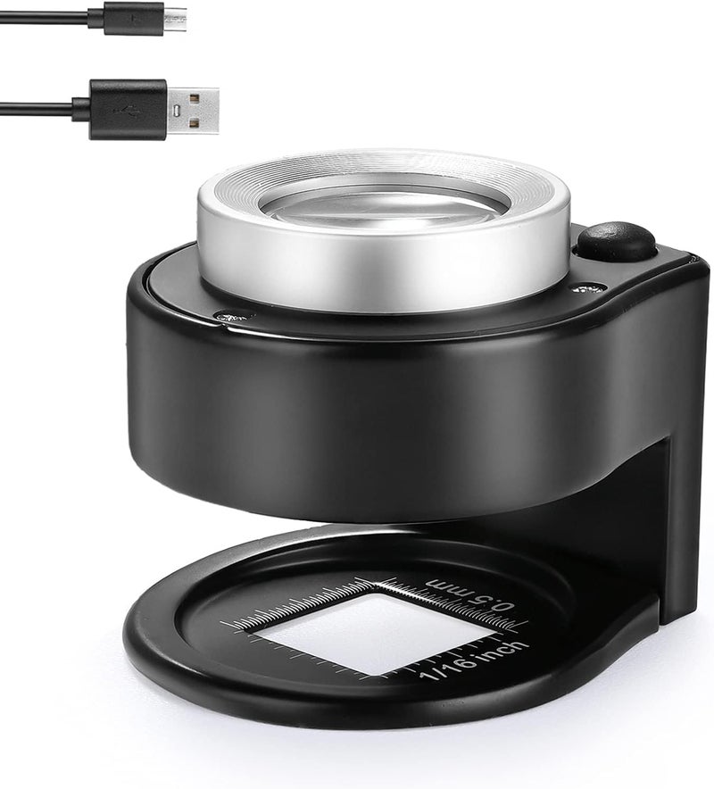 Amoper 30X Coin Magnifier, USB Rechargeable 6 Lights Portable Metal Eye Loupe Sewing Magnifying Glass for Textile Optical Jewelry Tool Coins Currency Stamps (Black) - Image 1
