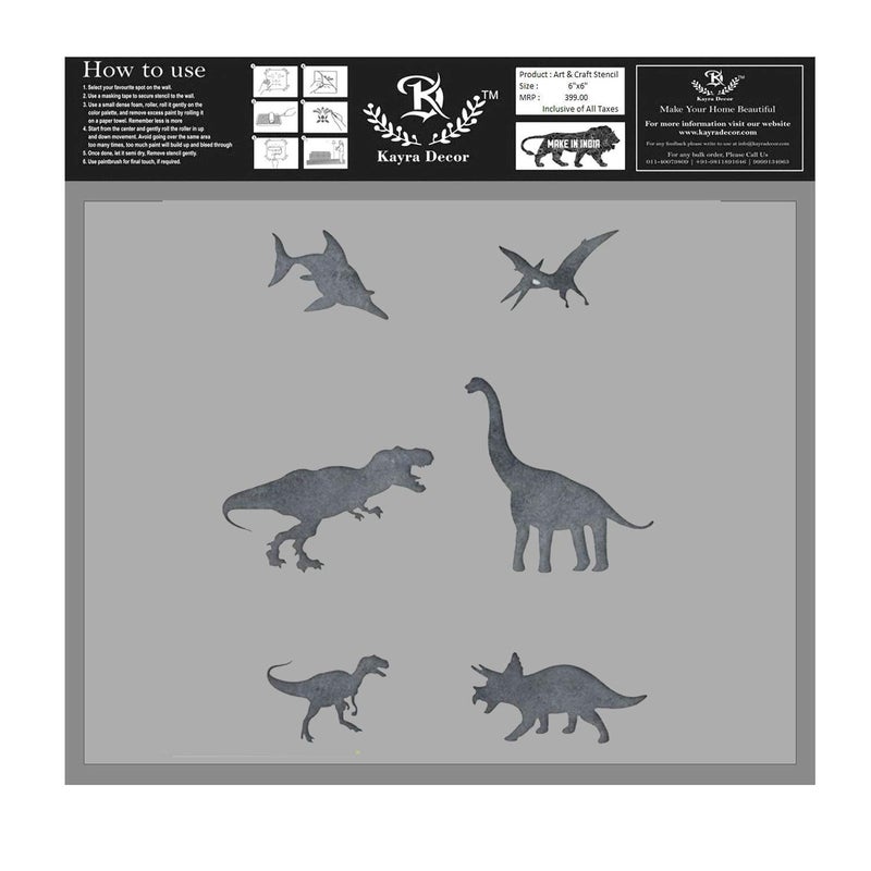 Kayra Decor Kayra Decor Reusable Dinosaurs Stencil Painting Stencils for Art and Craft,Walls,Floor,Painting Canvas Art,T-Shirt, Cookie & Cake Decoration,Drawing Stencils for Kids, 6"x 6" (Pack of 1) - Image 1