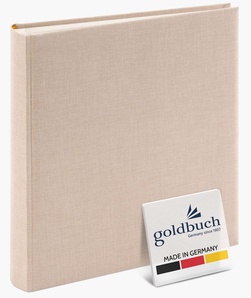 Goldbuch Summertime Trend 2 24605 Photo Album with 60 White Pages with Pargamine Dividers Memory Album with Linen Cover Photo Album for Gluing Beige 25 x 25 x 4 cm