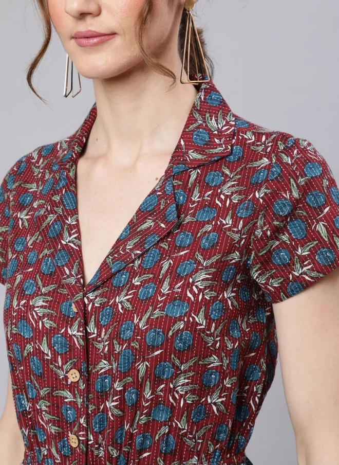 AKS Maroon Printed Basic Jumpsuit for Women