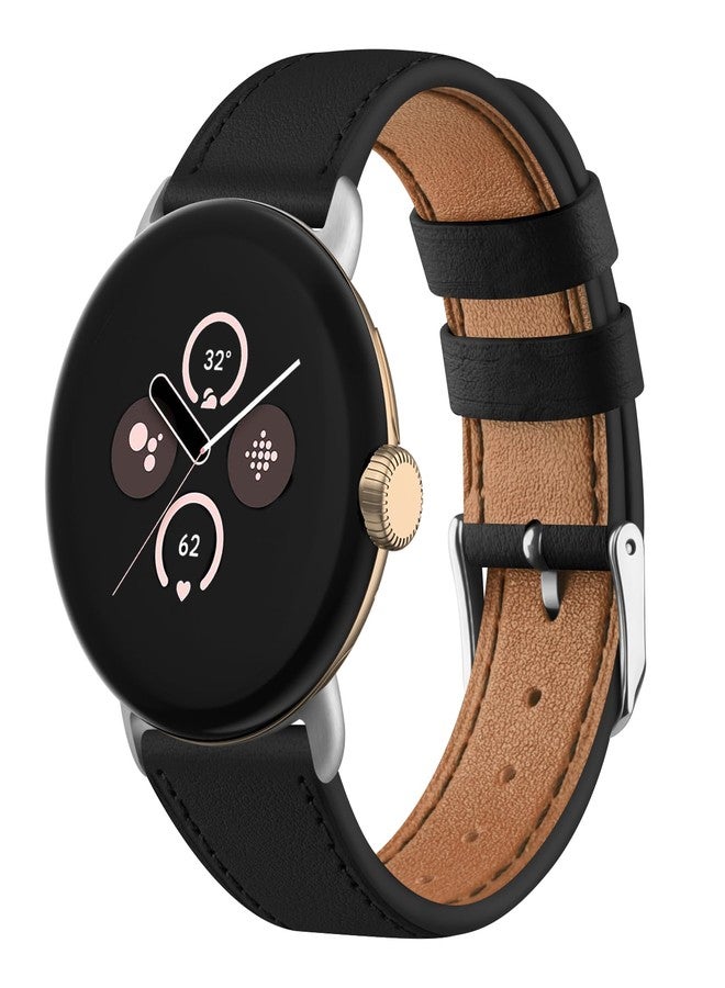 Meliya Leather Bands Compatible with Google Pixel Watch 3 41mm/Pixel Watch 2/1 Band, Premium Leather Strap for Pixel 3 2 1 Smartwatch (Black) - Image 1