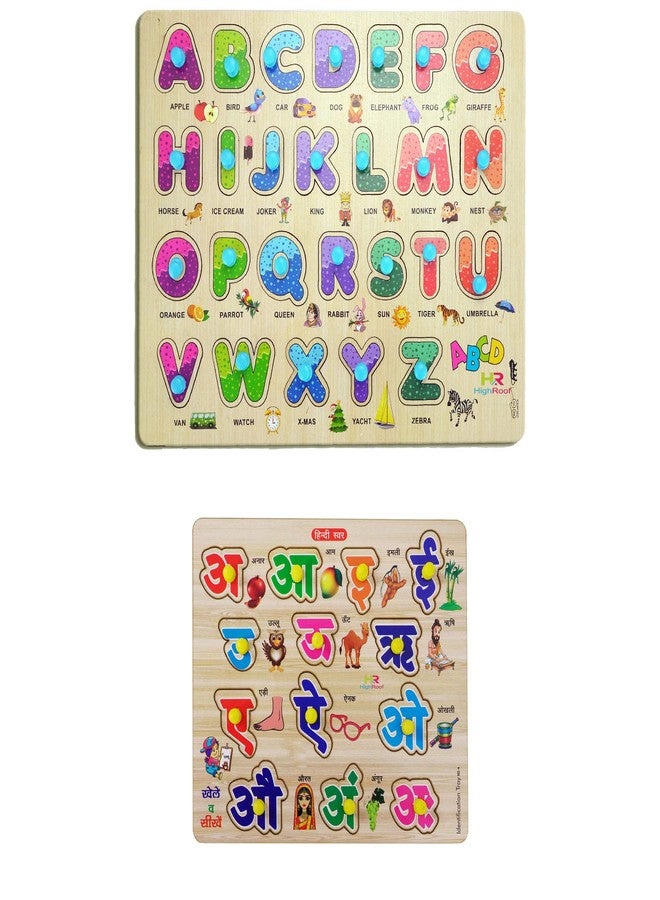 HIGHROOF® Kids Fort Pre Nursery Educational Jigsaw Puzzles for Adults Kids Learning Toys Kit Board Game 2 pcs Set of ABCD Alphabet & Hindi Letters Educational Toy - Image 1