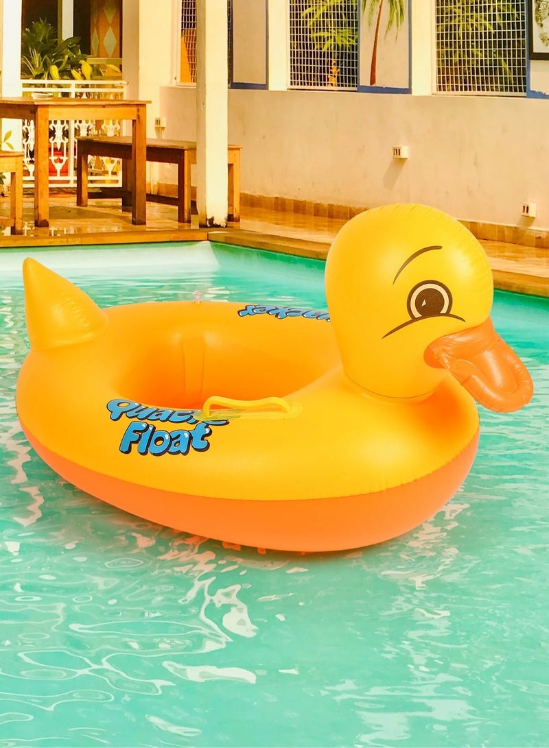 Inflatable swim ring with a cute duck design, equipped with handles for easy grip and balance during use. Dimensions: Length (68cm), Width (45cm), Height (33cm).  - Image 1