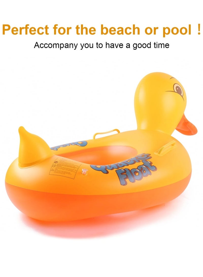Inflatable swim ring with a cute duck design, equipped with handles for easy grip and balance during use. Dimensions: Length (68cm), Width (45cm), Height (33cm).  - Image 2