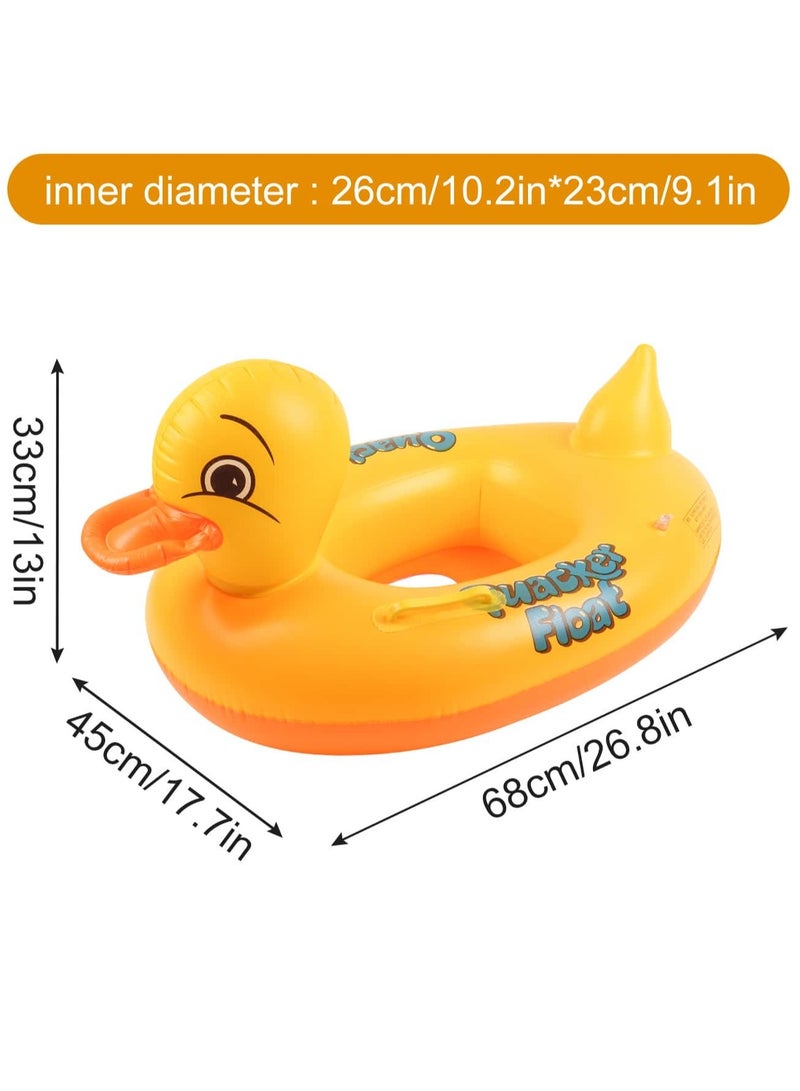 Inflatable swim ring with a cute duck design, equipped with handles for easy grip and balance during use. Dimensions: Length (68cm), Width (45cm), Height (33cm).  - Image 5