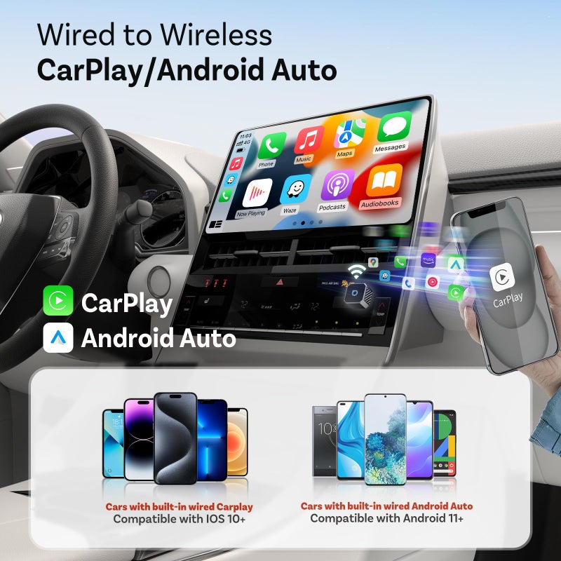 OTTOCAST Mini 3.0 (Pot) 2025 Wireless CarPlay & Android Auto 2-in-1 Adapter, Plug & Play, 5GHz WiFi, Auto Connect for iPhone & Android, Fits 98%+ OEM Wired CarPlay Cars - Image 2