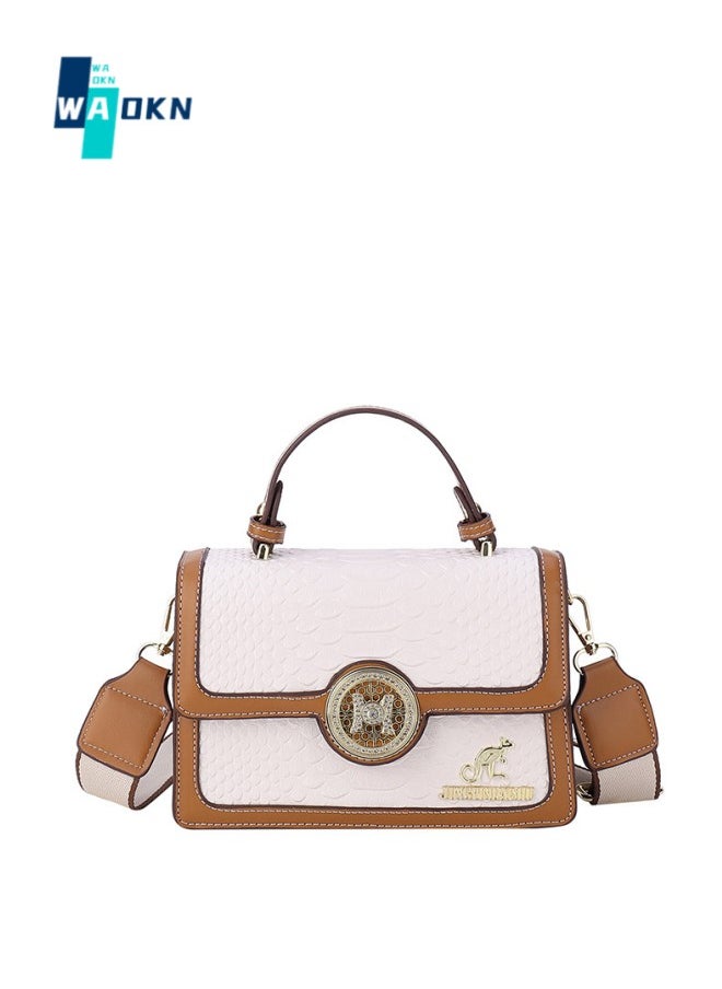 WAOKN - Women's Retro Texture Shoulder Bag, Ladies Simple Top Handle Crossbody Bag Sling Bag Side Bag, Contrasting PU Leather Tote Bag Handbag Clutch Bag - Image 1