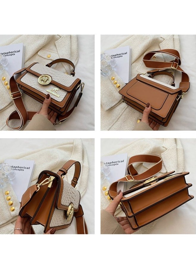 WAOKN - Women's Retro Texture Shoulder Bag, Ladies Simple Top Handle Crossbody Bag Sling Bag Side Bag, Contrasting PU Leather Tote Bag Handbag Clutch Bag - Image 1