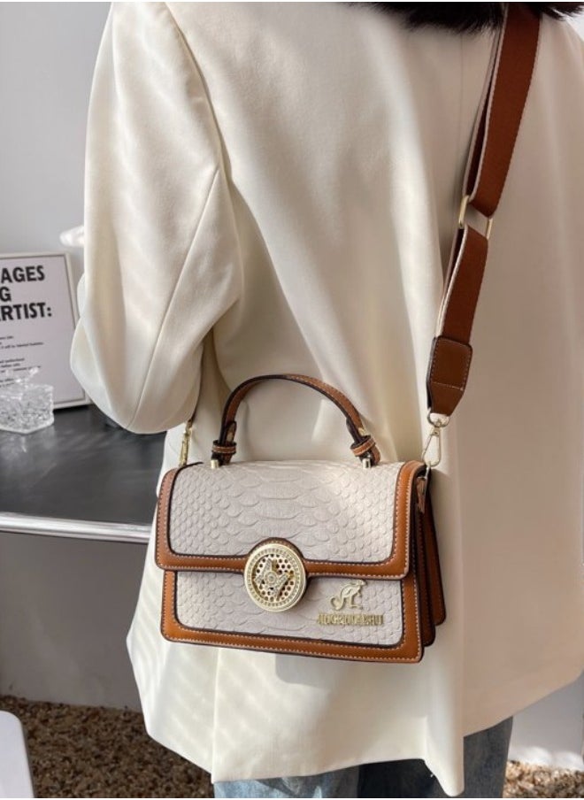 WAOKN - Women's Retro Texture Shoulder Bag, Ladies Simple Top Handle Crossbody Bag Sling Bag Side Bag, Contrasting PU Leather Tote Bag Handbag Clutch Bag - Image 1