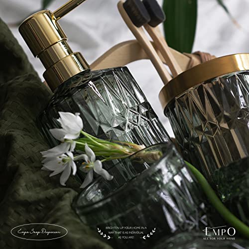 EMPO 6PCS Bathroom Clear Glass Accessories Set (Lotion Soap Dispenser, Soap Dish, Toothbrush Holder, Tumbler, Cotton Swab Jar), Contemporary Modern Decor Crystal Vintage Gift (6pcs Green) - Image 4