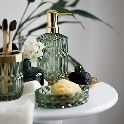 EMPO 6PCS Bathroom Clear Glass Accessories Set (Lotion Soap Dispenser, Soap Dish, Toothbrush Holder, Tumbler, Cotton Swab Jar), Contemporary Modern Decor Crystal Vintage Gift (6pcs Green) - Image 3