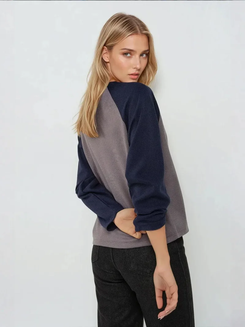 HICCUP Crew Neck Raglan Long Sleeve Waffle Top