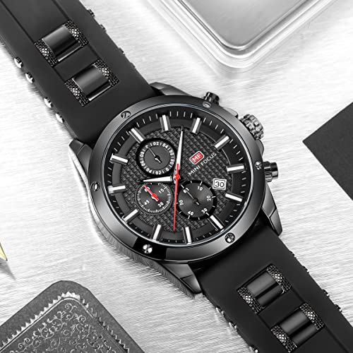 MF MINI FOCUS MINI Focus Mens Watch Casual Sports Watches (Chronograph/Waterproof/Luminous/Calendar) Silicon Band Fashion Quartz Watch for Men (All-Black) - Image 2