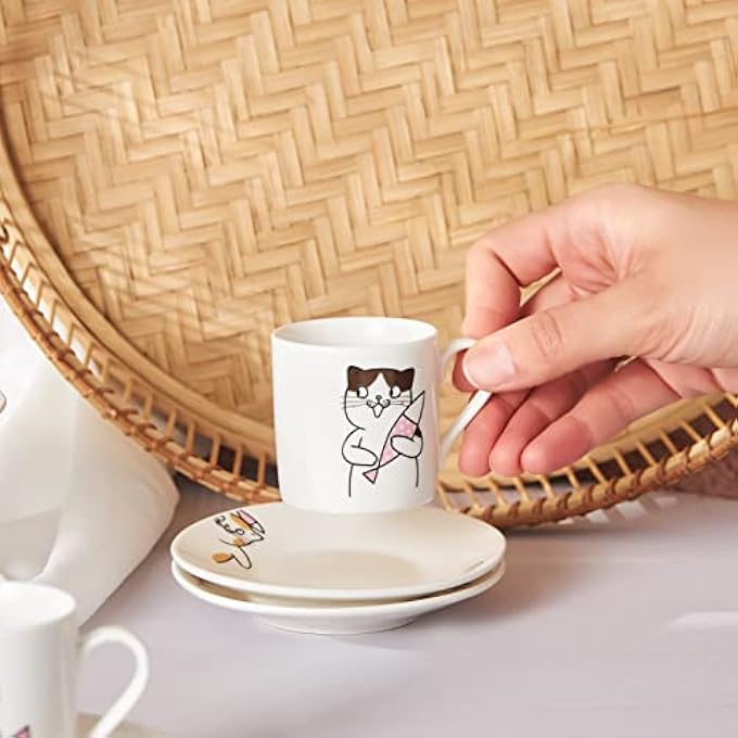 rayihni Cat Coffee Cup Set For 6 People 80Ml - Image 3